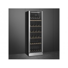 Винный шкаф SMEG SCV115GS, 60 см, 368 л, 197 бутылок, 2 зоны, LED дисплей, замок, УФ защита, 200 Вт, 1850x595x595 мм, SKU 28156