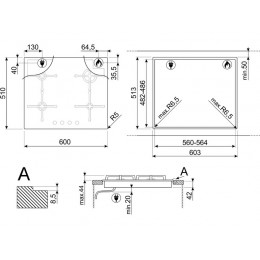 Варочная панель SMEG PV864PO газовая 60 см, кремовая, 4 зоны, стекло, SKU 28067