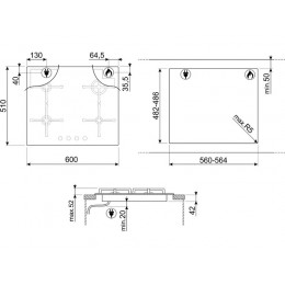 Варочная панель SMEG PV864PO газовая 60 см, кремовая, 4 зоны, стекло, SKU 28067