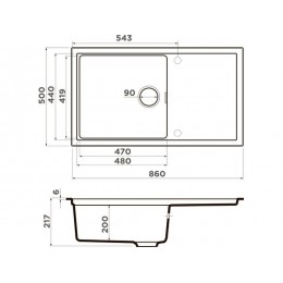 Мойка 34281 Omoikiri Sintesi 86-GR Artceramic, 860x500 мм, с крылом, серый