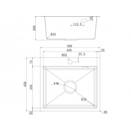 Мойка Ukinox 25587, 500x450 мм, нержавеющая сталь, 1 чаша, прямоугольная, глубина 200 мм.