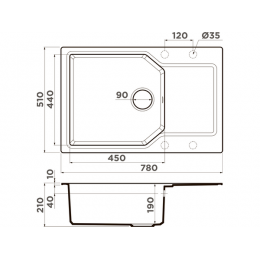 Мойка 34501 Omoikiri Yonaka 78-LB-BL Artgranit 780x510 мм с крылом/черный