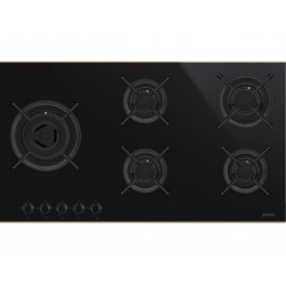 Варочная панель SMEG PV695LCNR 90 см, черная стеклокерамика, 5 газовых горелок, WOK, 28110
