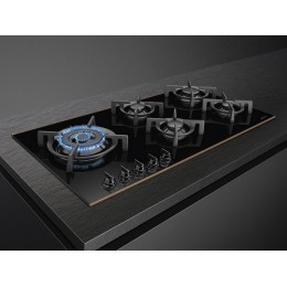 Варочная панель SMEG PV695LCNR 90 см, черная стеклокерамика, 5 газовых горелок, WOK, 28110