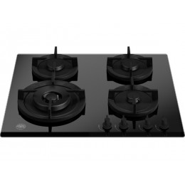 Газовая варочная панель Bertazzoni P604LMODGNE 60 см, черное стекло, 4 конфорки, чугунные решетки, SKU 10121