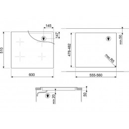 Варочная панель SMEG SI1B22641D 60 см, черная, индукционная, 4 зоны, 7200 Вт, SKU 36222