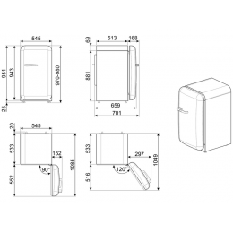 Холодильник SMEG FAB10RWH6, 54.5 см, 122 л, белый глянец, статическое охлаждение, D класс, 35 дБ, SKU 29240