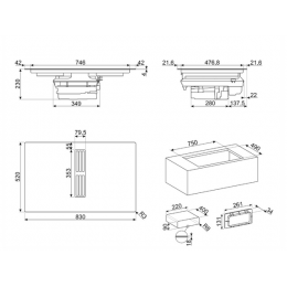 Варочная панель SMEG HOBD682D2 83 см, индукционная, черная, 4 зоны, 650 м³/ч, SKU 28154