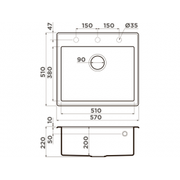 Мойка 34981 Omoikiri Tedori 57-BE Tetogranit, 570x510 мм, для тумбы от 60 см