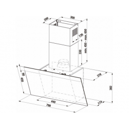 Вытяжка Kuppersbusch DW 8500.1 S, наклонная 80 см, черная, 620 м³/ч, стекло/нержавеющая сталь, 4 уровня мощности, LED. SKU 32784.