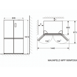 Холодильник MAUNFELD 33401, Side-by-side, 503 л, бежевый, A+, инверторный