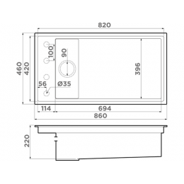 Мойка 34335 Omoikiri Kinaru Pro 86-U/I-GB Artceramic 860x460 мм, 6 мм, графит