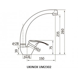 Смеситель Ukinox UM2302 CR, однорычажный, хром, высокий излив, 16052
