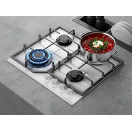 Варочная панель Kuppersberg FG 60 W газовая 59 см, белое стекло, 4 конфорки, SKU 36155
