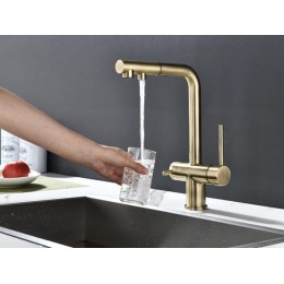 Смеситель Paulmark Serpentine Se213222-BR, бронза, однорычажный, латунь, выдвижной излив, 180° поворот, SKU 24363.
