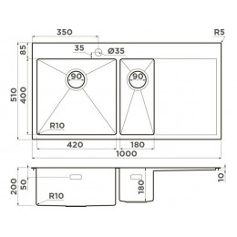 Мойка Omoikiri Akisame 100-2-L-LG нерж. сталь/светлое золото (4973089)