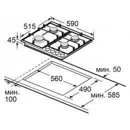 Газовая варочная панель MAUNFELD 35369, 59 см, 4 конфорки, черный, стекло, WOK.