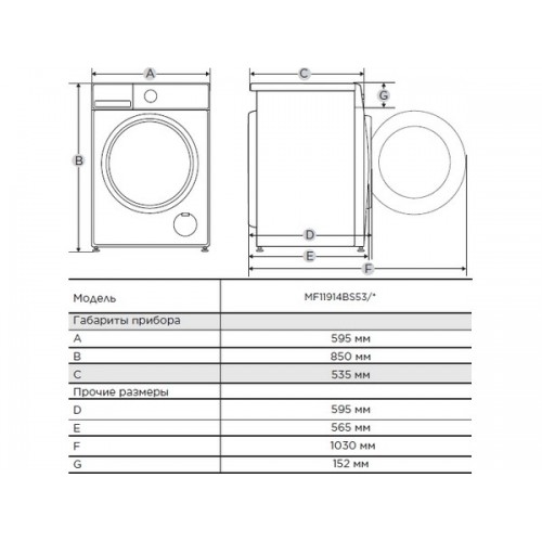 Стиральная машина MIDEA MF11914BS53/W - Эффективная и Надежная Стирка для Вашего Дома