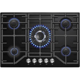 Варочная панель MAUNFELD 35604, газовая 70 см, черная, 5 конфорок, WOK