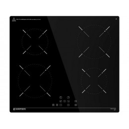 Варочная панель MEFERI MIH604BK LIGHT 59 см, индукционная, черная, стеклокерамика, 4 конфорки, 9 уровней мощности, SKU 29304.