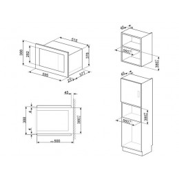 СВЧ-печь SMEG FMI625CN 60 см, черное стекло, 25 л, 900 Вт, сенсорное управление, 5 функций, SKU 26822