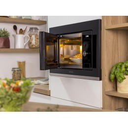 СВЧ-печь Gorenje BM201AG1BG 60 см, 20 л, черная, 800 Вт, 15 автопрограмм, нержавеющая сталь, стекло, электронное управление, AquaClean, SKU 27433