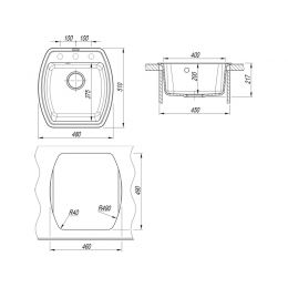 Мойка Florentina Нире 480 черный, 1 чаша, кварц, SKU 27638