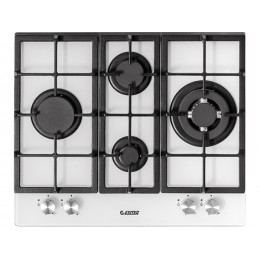 Варочная панель EXITEQ PF 640 STGW-E/A, газовая, 60 см, белая, стекло, 4 конфорки, WOK, чугунные решётки, электроподжиг, газ-контроль, SKU 7540