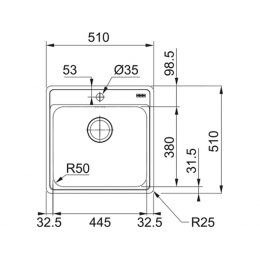 Мойка Franke BCX 210-51 TL, нерж. сталь, 510x510 мм, SKU 28450