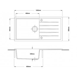 Мойка Longran 12263, гранит Lonstone™, 1000x500 мм, врезная, для тумбы от 60 см.