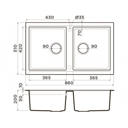 Мойка 35073 Omoikiri Tedori 86-2-BL Tetogranit 860x510 мм черный
