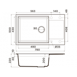 Мойка Omoikiri Sakaime 78-LB-BL 34983 Tetogranit 780x500 мм черный