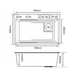Мойка SMARTECH-75x45, SKU 27185, темная нержавеющая сталь, 1 чаша, со смесителем