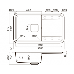 Мойка 34605 Omoikiri Tasogare 86-DC Artgranit 860x510 мм с крылом