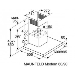 Вытяжка MAUNFELD 33626 Т-образная 90 см, черный, металл/стекло, 1150 м3/ч