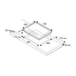 Варочная панель Bertazzoni P755CMODGNE 75 см, газовая, черное стекло, 5 конфорок, чугун. SKU 10130.