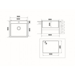 Мойка Longran Techno TEB550.505 -GT10P, 550x505 мм, нержавеющая сталь, врезная, матовая, глубина 210 мм, SKU 16831.