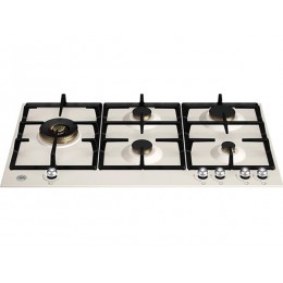 Газовая варочная панель Bertazzoni P905LHERAX 90 см, 5 конфорок, нержавеющая сталь, чугун, слоновая кость, хром (SKU 10143)