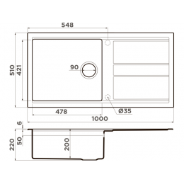 Мойка 34375 Omoikiri Kitagawa 100-GB Artceramic, 1000x510 мм, врезная, с крылом