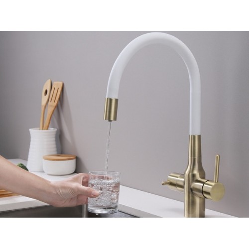 Смеситель Paulmark Salix Sa213419-BRW - Бронзовый с Белым Шлангом для Удобства и Стиля