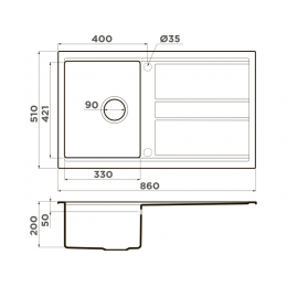 Мойка 34306 Omoikiri Kitagawa 86-GR Artceramic 860x510 мм с крылом