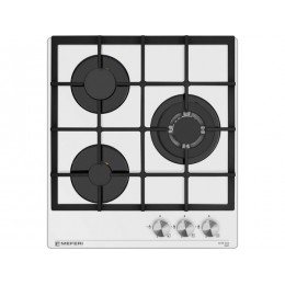 Варочная панель MEFERI MGH453WH GLASS POWER 45 см, газовая, белая, 3 конфорки, стекло, металл, SKU 29311