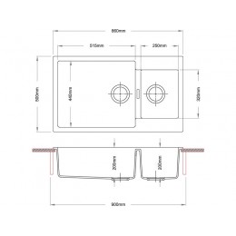 Мойка Longran Enigma 23014 860x500 мм, гранит, 2 чаши, прямоугольная