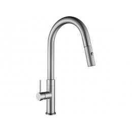 Смеситель Longran Techno LM2183 Steel, SKU 20626, однорычажный, высокий поворотный излив, нерж. сталь, латунь