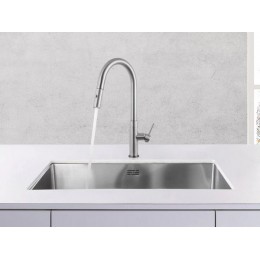 Смеситель Longran Techno LM2183 Steel, SKU 20626, однорычажный, высокий поворотный излив, нерж. сталь, латунь