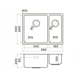 Мойка Omoikiri 34629 58х44 см, нерж. сталь, 1 мм, для тумбы от 60 см