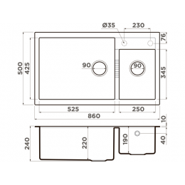 Мойка 35041 Omoikiri Tedori 86-2-LB-WH Tetogranit 860x500 мм/белый