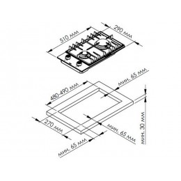 Варочная панель Kuppersberg TG 38 B газовая 29 см, черная, с электроподжигом, SKU 28946