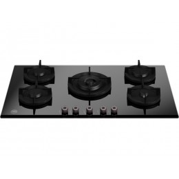 Газовая варочная панель Bertazzoni 10154, 90 см, черное стекло, 5 конфорок, чугунные решетки.