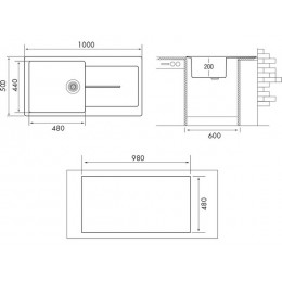 Мойка Longran Enigma ENG1000.500 28764 - Гранит, 1000x500 мм, Оборачиваемая, 200 мм глубина
